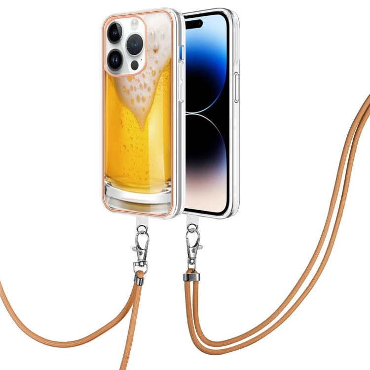 For iPhone 15 Pro Max Electroplating Dual-side IMD Phone Case with Lanyard(Draft Beer) - HoMEdemic™ 