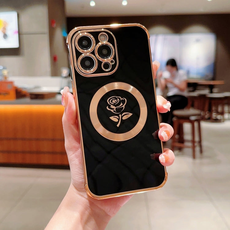For iPhone 15 Pro Max Electroplate Side Roses Flower MagSafe Phone Case(Black) - HoMEdemic™ 