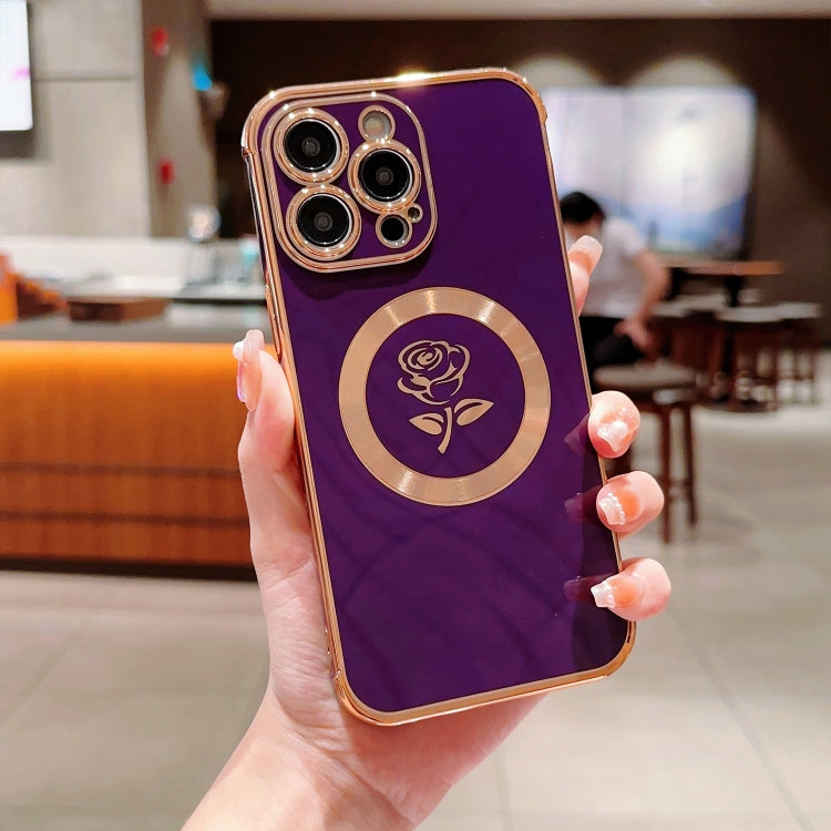 For iPhone 15 Pro Electroplate Side Roses Flower MagSafe Phone Case(Dark Purple) - HoMEdemic™ 