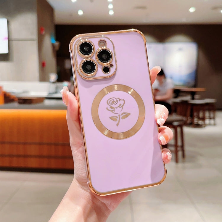 For iPhone 15 Pro Electroplate Side Roses Flower MagSafe Phone Case(Purple) - HoMEdemic™ 