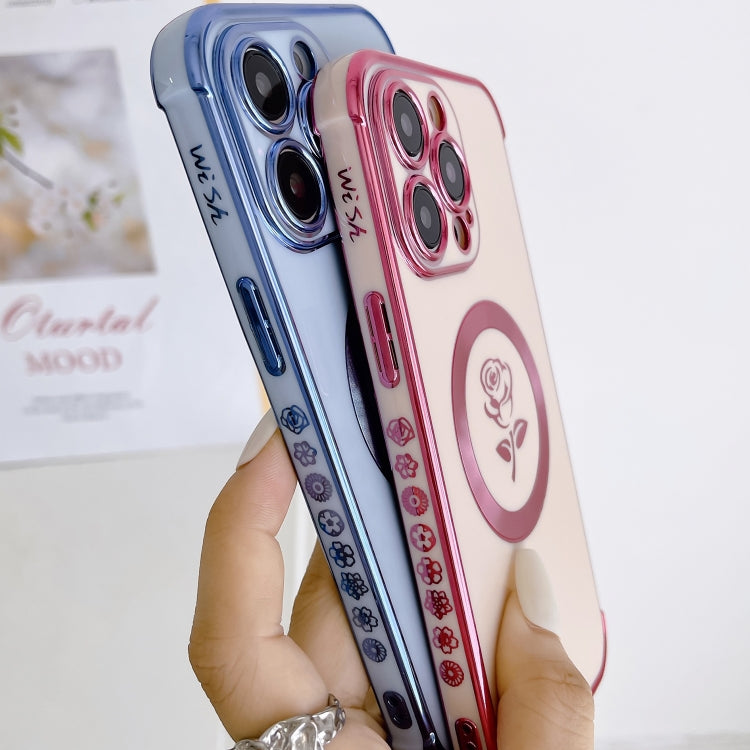 For iPhone 15 Pro Electroplate Side Roses Flower MagSafe Phone Case(Purple) - HoMEdemic™ 