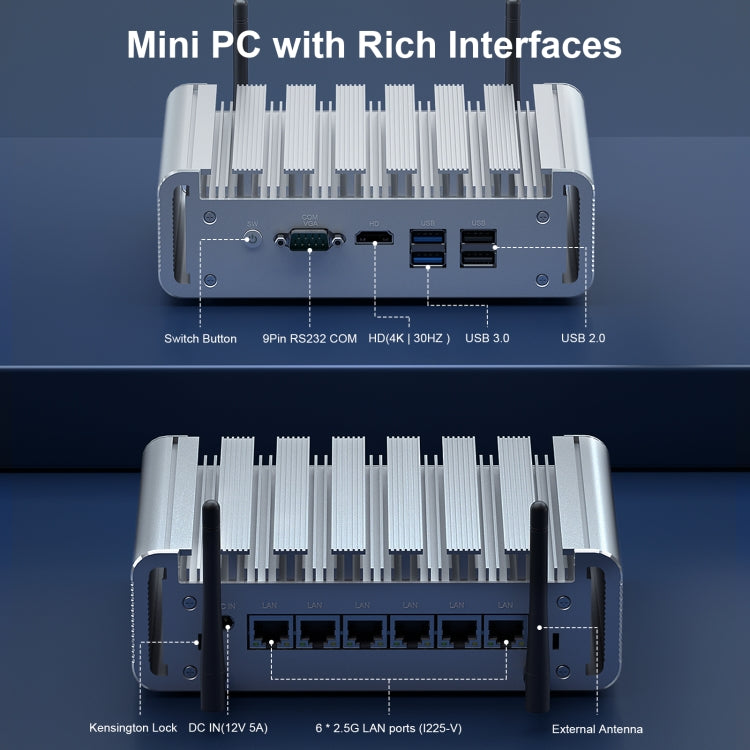 HYSTOU PO9B-J4125-6L Embedded Intel Celeron J4125 Processor Six Network Ports Mini Host, Specification:4GB+64GB - HoMEdemic™ 