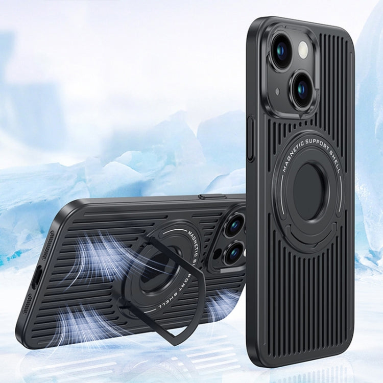 For iPhone 15 Plus Cooling MagSafe Magnetic Ring Holder Phone Case(Black) - HoMEdemic™ 