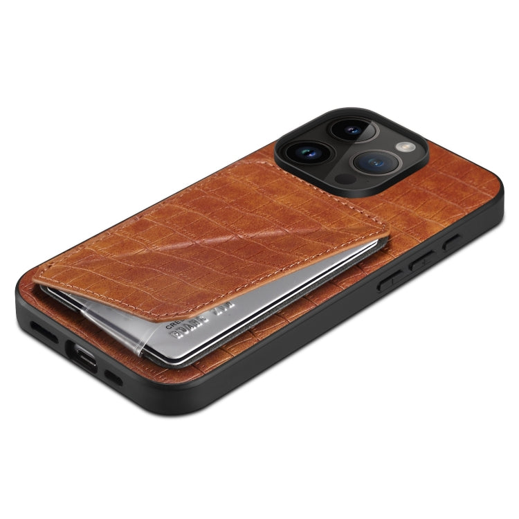 For iPhone 15 Pro Max Imitation Crocodile Leather Back Phone Case with Holder(Brown) - HoMEdemic™ 