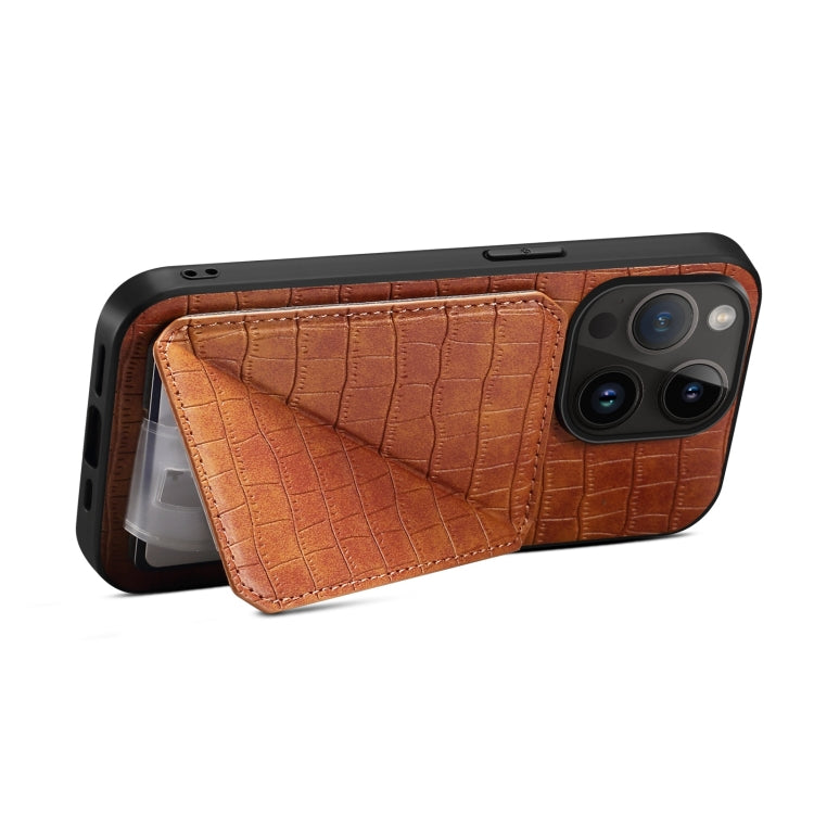 For iPhone 15 Pro Max Imitation Crocodile Leather Back Phone Case with Holder(Brown) - HoMEdemic™ 