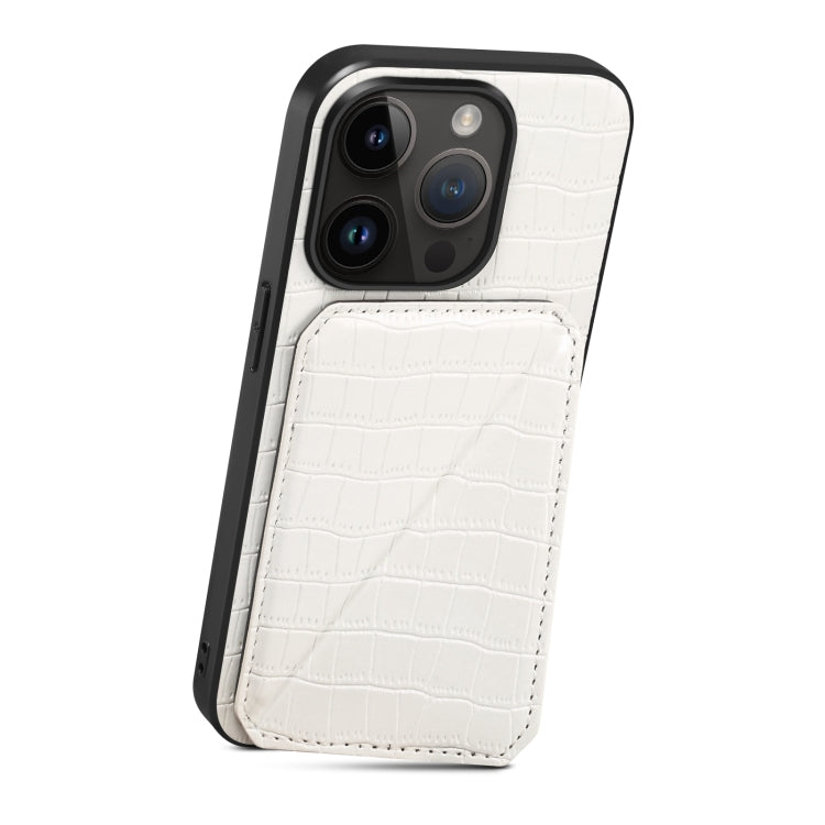 For iPhone 15 Pro Max Imitation Crocodile Leather Back Phone Case with Holder(White) - HoMEdemic™ 