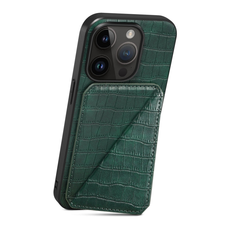 For iPhone 15 Pro Imitation Crocodile Leather Back Phone Case with Holder(Green) - HoMEdemic™ 