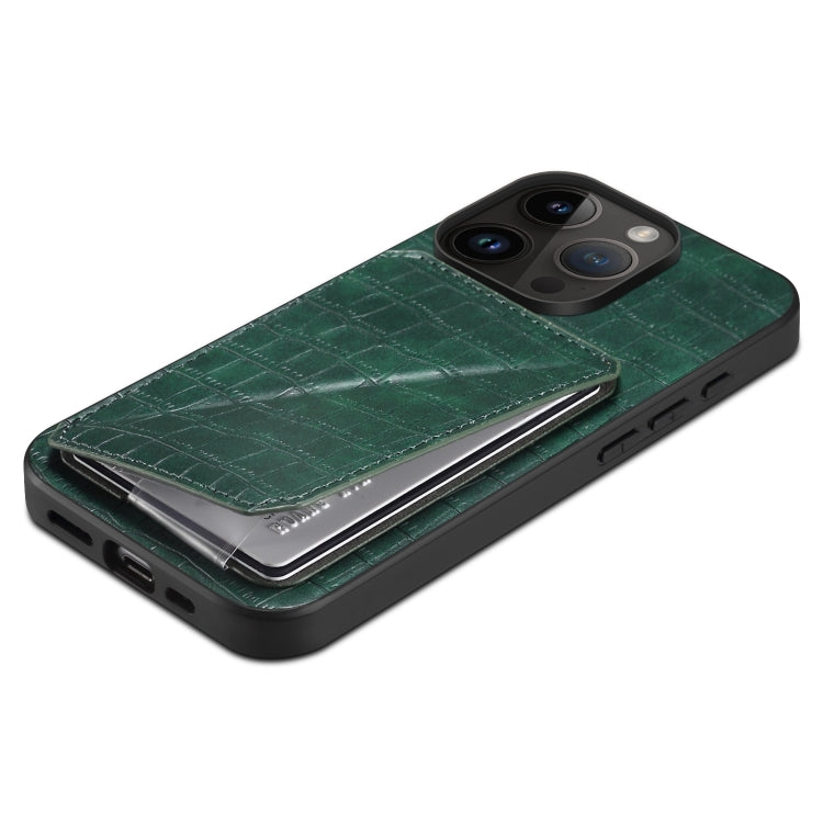 For iPhone 15 Pro Imitation Crocodile Leather Back Phone Case with Holder(Green) - HoMEdemic™ 