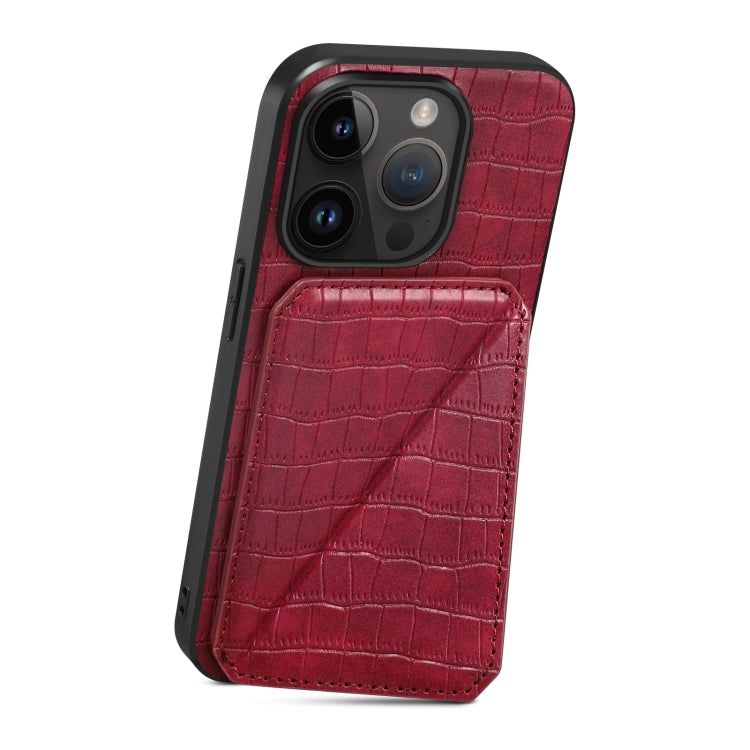 For iPhone 15 Pro Imitation Crocodile Leather Back Phone Case with Holder(Rose Red) - HoMEdemic™ 