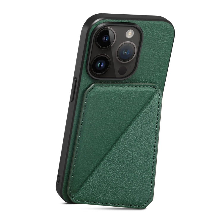 For iPhone 15 Pro Max Imitation Calfskin Leather Back Phone Case with Holder(Green) - HoMEdemic™ 