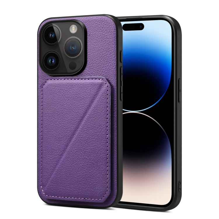 For iPhone 15 Pro Max Imitation Calfskin Leather Back Phone Case with Holder(Purple) - HoMEdemic™ 