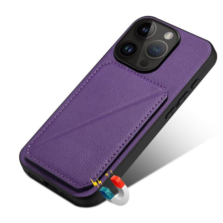 For iPhone 15 Pro Max Imitation Calfskin Leather Back Phone Case with Holder(Purple) - HoMEdemic™ 