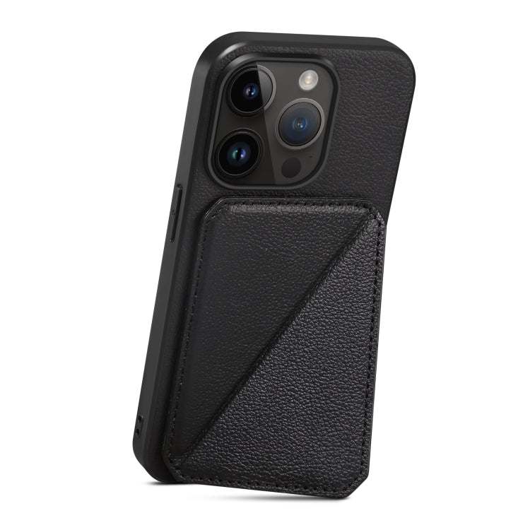 For iPhone 15 Pro Imitation Calfskin Leather Back Phone Case with Holder(Black) - HoMEdemic™ 