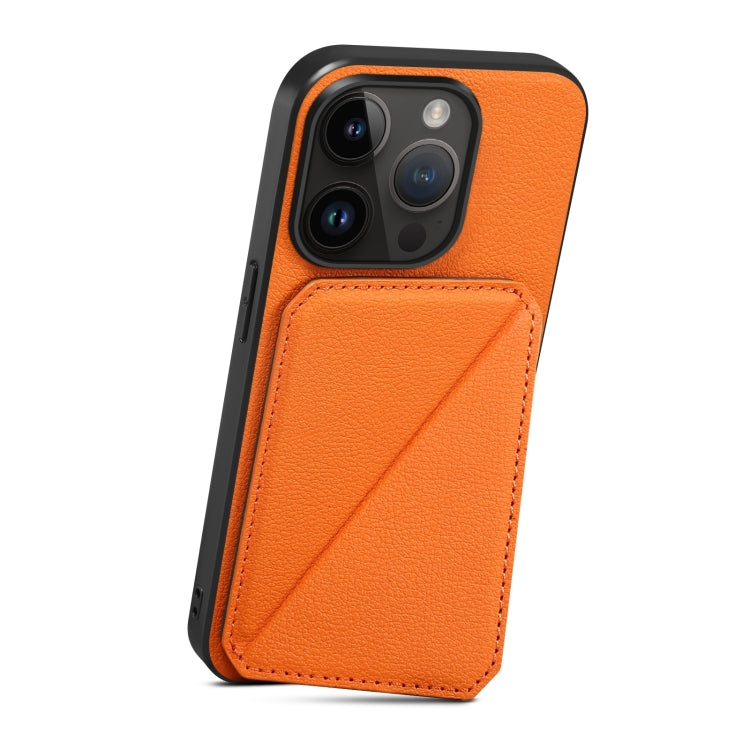 For iPhone 15 Pro Imitation Calfskin Leather Back Phone Case with Holder(Orange) - HoMEdemic™ 