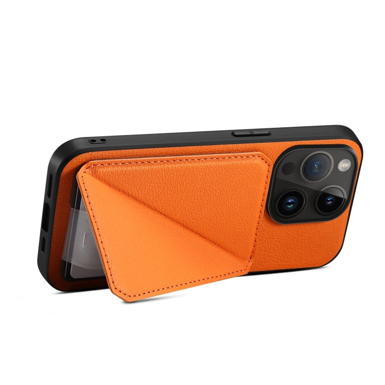 For iPhone 15 Pro Imitation Calfskin Leather Back Phone Case with Holder(Orange) - HoMEdemic™ 