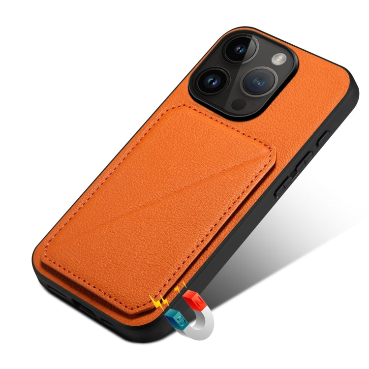 For iPhone 15 Pro Imitation Calfskin Leather Back Phone Case with Holder(Orange) - HoMEdemic™ 