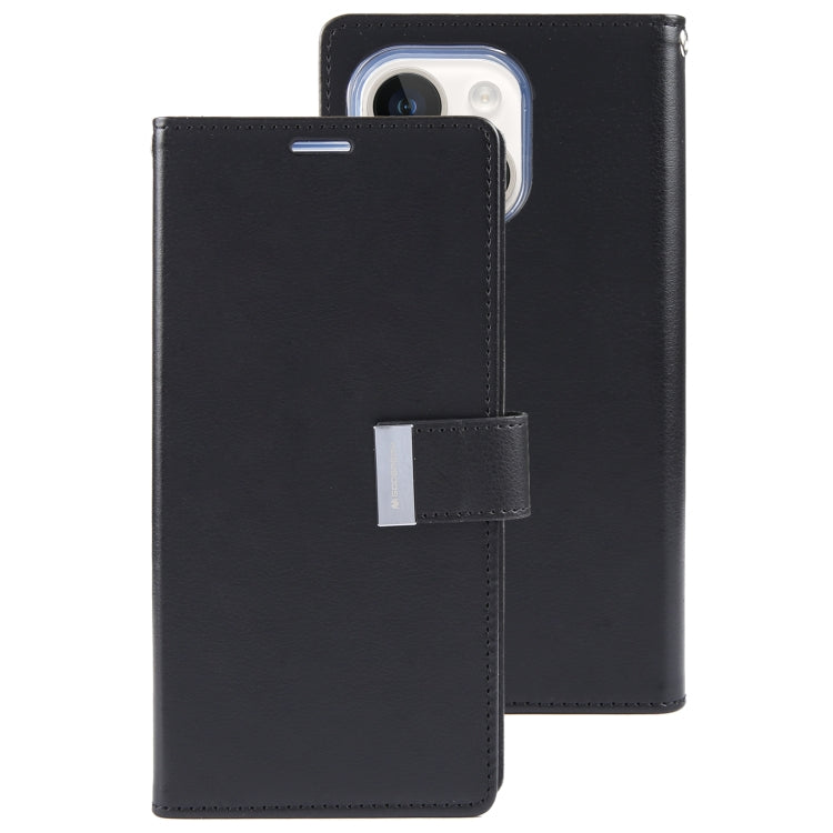 For iPhone 15 GOOSPERY RICH DIARY Crazy Horse Texture Leather Phone Case(Black) - HoMEdemic™ 
