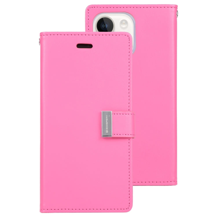 For iPhone 15 GOOSPERY RICH DIARY Crazy Horse Texture Leather Phone Case(Rose Red) - HoMEdemic™ 