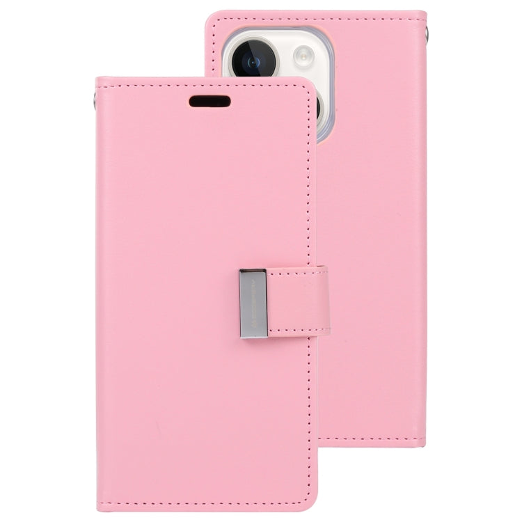 For iPhone 15 GOOSPERY RICH DIARY Crazy Horse Texture Leather Phone Case(Pink) - HoMEdemic™ 