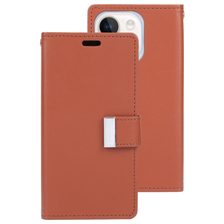 For iPhone 15 GOOSPERY RICH DIARY Crazy Horse Texture Leather Phone Case(Brown) - HoMEdemic™ 