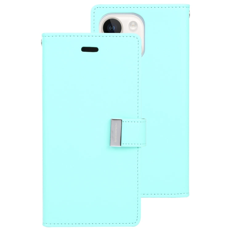 For iPhone 15 GOOSPERY RICH DIARY Crazy Horse Texture Leather Phone Case(Mint Green) - HoMEdemic™ 
