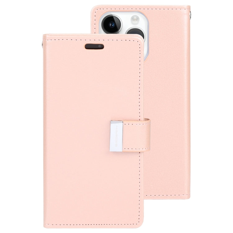 For iPhone 15 Pro Max GOOSPERY RICH DIARY Crazy Horse Texture Leather Phone Case(Rose Gold) - HoMEdemic™ 