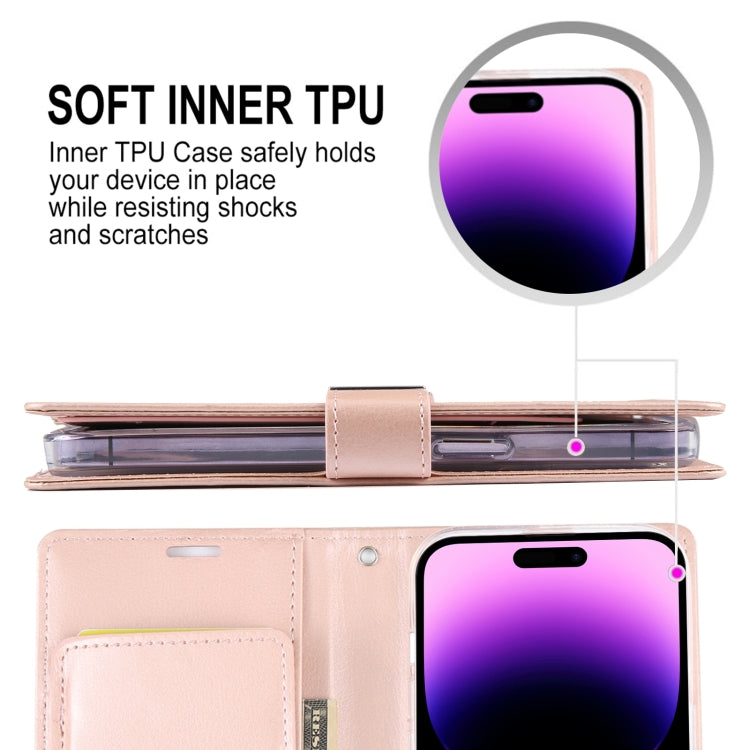 For iPhone 15 Pro Max GOOSPERY RICH DIARY Crazy Horse Texture Leather Phone Case(Rose Gold) - HoMEdemic™ 
