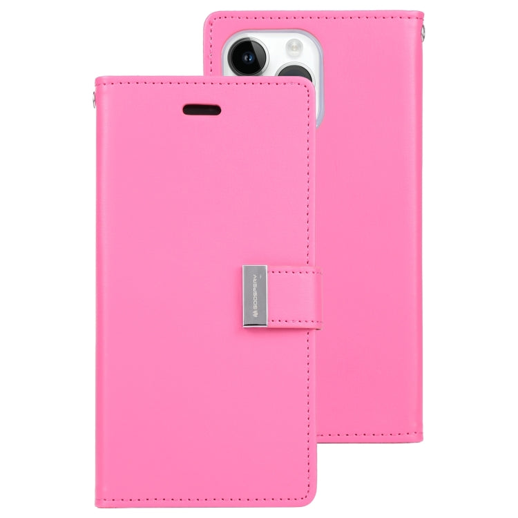 For iPhone 15 Pro Max GOOSPERY RICH DIARY Crazy Horse Texture Leather Phone Case(Rose Red) - HoMEdemic™ 