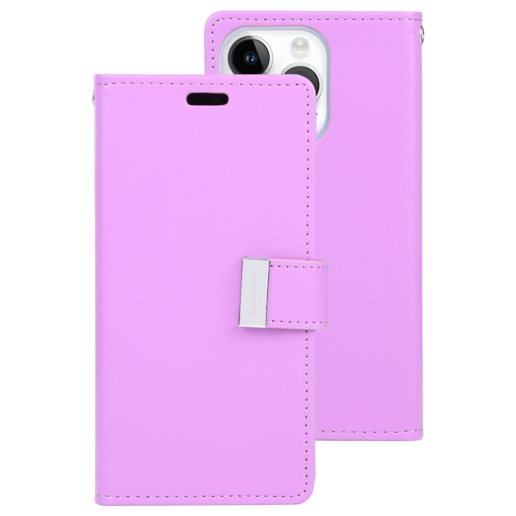 For iPhone 15 Pro Max GOOSPERY RICH DIARY Crazy Horse Texture Leather Phone Case(Purple) - HoMEdemic™ 