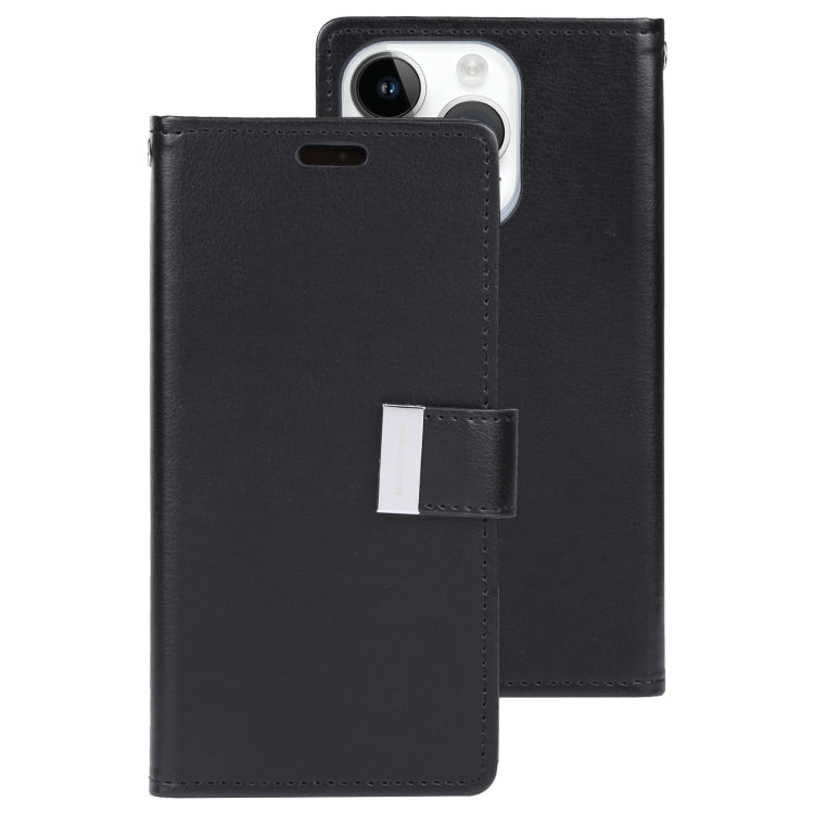 For iPhone 15 Pro GOOSPERY RICH DIARY Crazy Horse Texture Leather Phone Case(Black) - HoMEdemic™ 