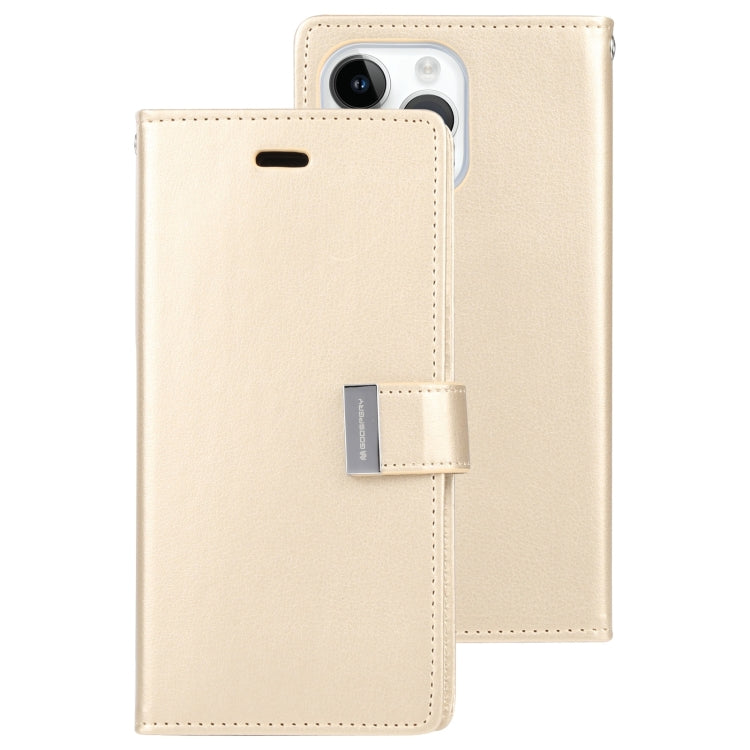 For iPhone 15 Pro GOOSPERY RICH DIARY Crazy Horse Texture Leather Phone Case(Gold) - HoMEdemic™ 
