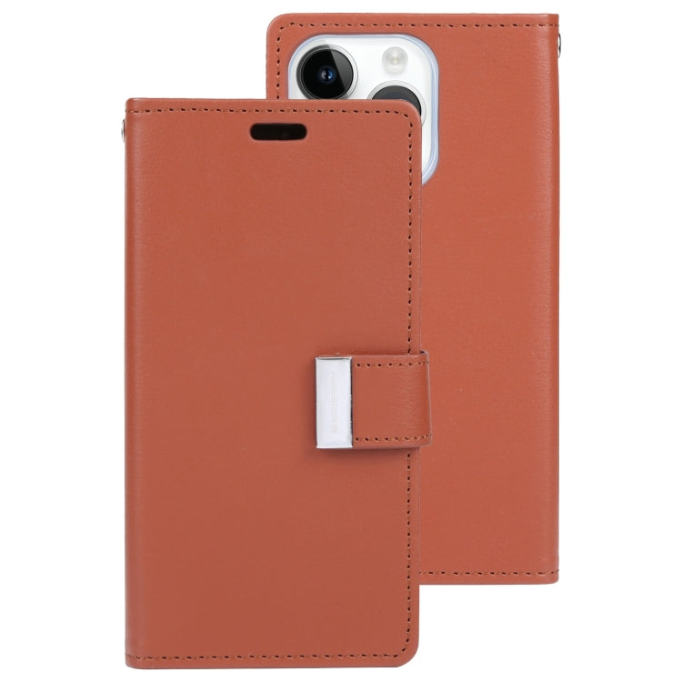 For iPhone 15 Pro GOOSPERY RICH DIARY Crazy Horse Texture Leather Phone Case(Brown) - HoMEdemic™ 