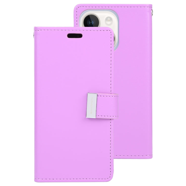 For iPhone 15 Plus GOOSPERY RICH DIARY Crazy Horse Texture Leather Phone Case(Purple) - HoMEdemic™ 
