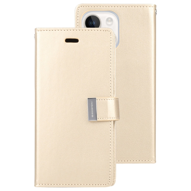 For iPhone 15 Plus GOOSPERY RICH DIARY Crazy Horse Texture Leather Phone Case(Gold) - HoMEdemic™ 