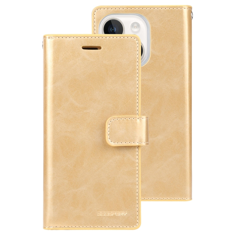 For iPhone 15 GOOSPERY MANSOOR DIARY 9 Card Slots Leather Phone Case(Gold) - HoMEdemic™ 
