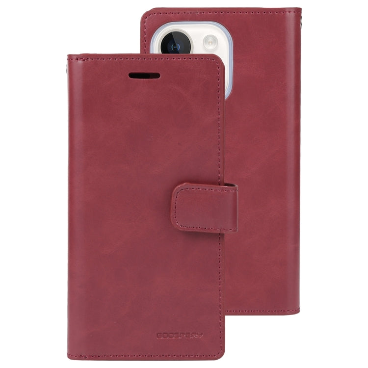 For iPhone 15 GOOSPERY MANSOOR DIARY 9 Card Slots Leather Phone Case(Wine Red) - HoMEdemic™ 
