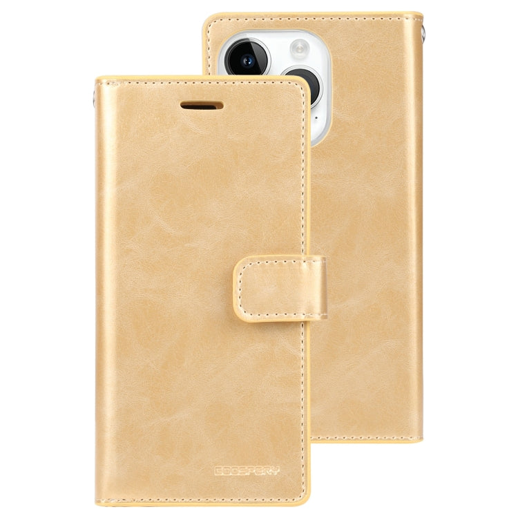 For iPhone 15 Pro GOOSPERY MANSOOR DIARY 9 Card Slots Leather Phone Case(Gold) - HoMEdemic™ 