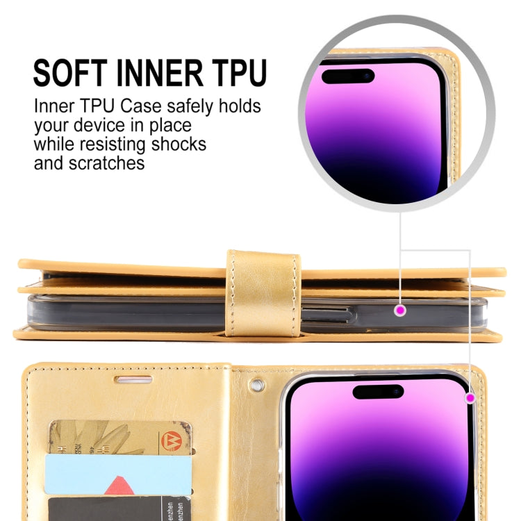 For iPhone 15 Pro GOOSPERY MANSOOR DIARY 9 Card Slots Leather Phone Case(Gold) - HoMEdemic™ 