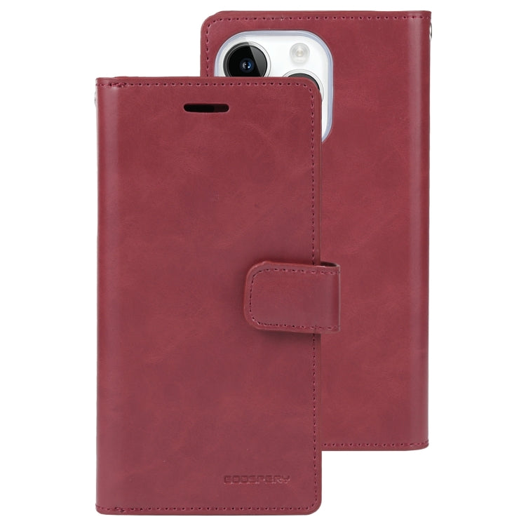For iPhone 15 Pro GOOSPERY MANSOOR DIARY 9 Card Slots Leather Phone Case(Wine Red) - HoMEdemic™ 