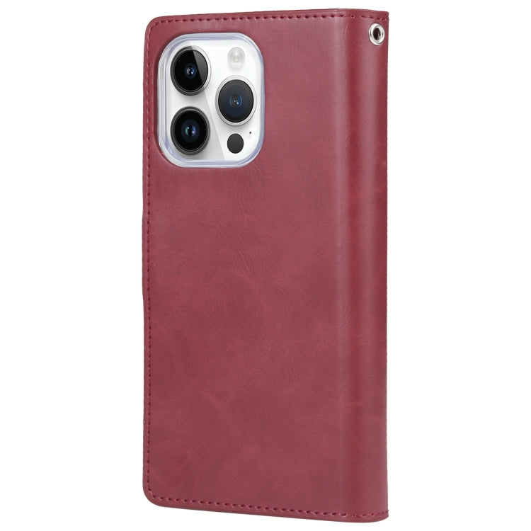 For iPhone 15 Pro GOOSPERY MANSOOR DIARY 9 Card Slots Leather Phone Case(Wine Red) - HoMEdemic™ 