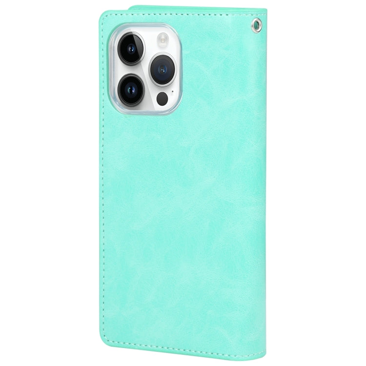 For iPhone 15 Pro GOOSPERY MANSOOR DIARY 9 Card Slots Leather Phone Case(Mint Green) - HoMEdemic™ 