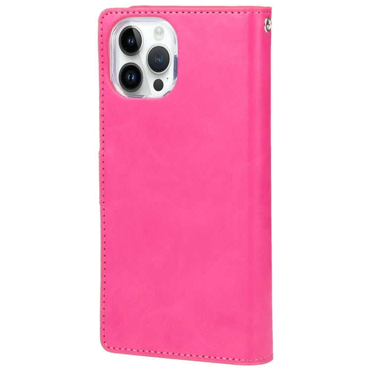 For iPhone 15 Pro GOOSPERY MANSOOR DIARY 9 Card Slots Leather Phone Case(Rose Red) - HoMEdemic™ 