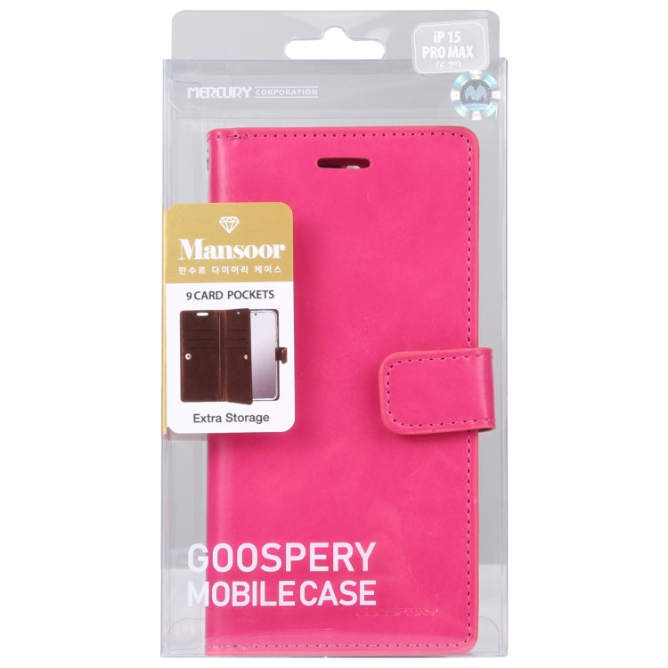 For iPhone 15 Pro GOOSPERY MANSOOR DIARY 9 Card Slots Leather Phone Case(Rose Red) - HoMEdemic™ 