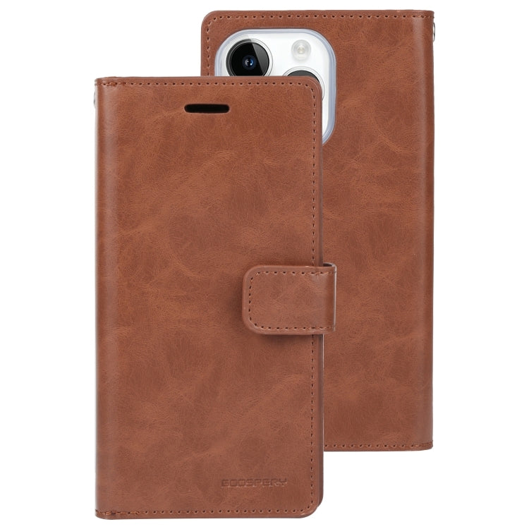 For iPhone 15 Pro GOOSPERY MANSOOR DIARY 9 Card Slots Leather Phone Case(Brown) - HoMEdemic™ 