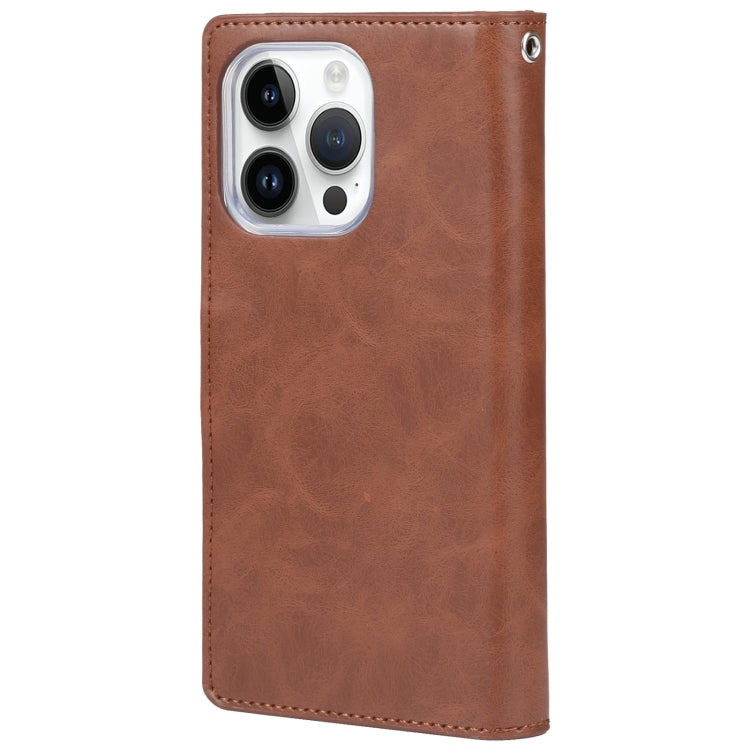 For iPhone 15 Pro GOOSPERY MANSOOR DIARY 9 Card Slots Leather Phone Case(Brown) - HoMEdemic™ 