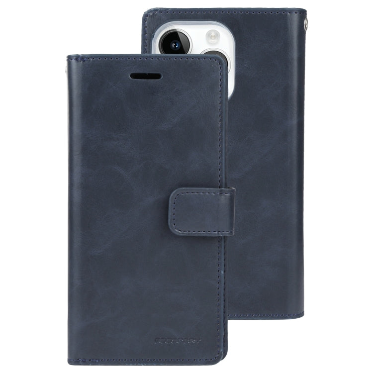 For iPhone 15 Pro GOOSPERY MANSOOR DIARY 9 Card Slots Leather Phone Case(Dark Blue) - HoMEdemic™ 