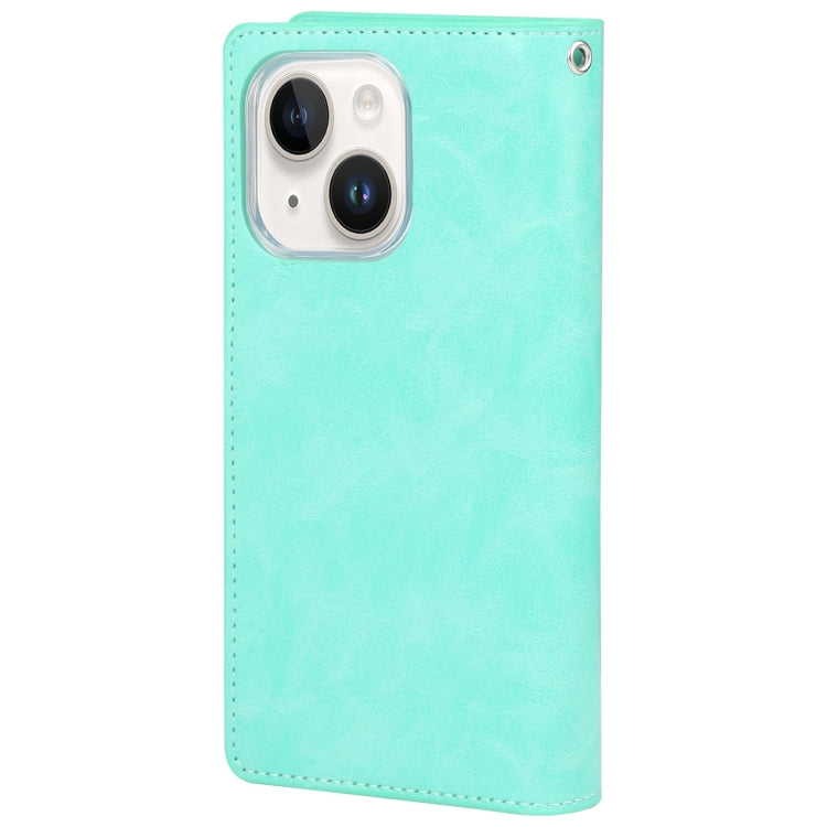 For iPhone 15 Plus GOOSPERY MANSOOR DIARY 9 Card Slots Leather Phone Case(Mint Green) - HoMEdemic™ 