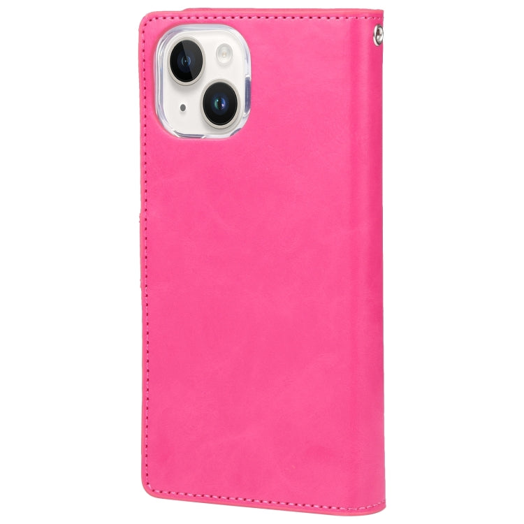 For iPhone 15 Plus GOOSPERY MANSOOR DIARY 9 Card Slots Leather Phone Case(Rose Red) - HoMEdemic™ 