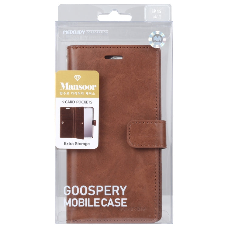 For iPhone 15 Plus GOOSPERY MANSOOR DIARY 9 Card Slots Leather Phone Case(Brown) - HoMEdemic™ 