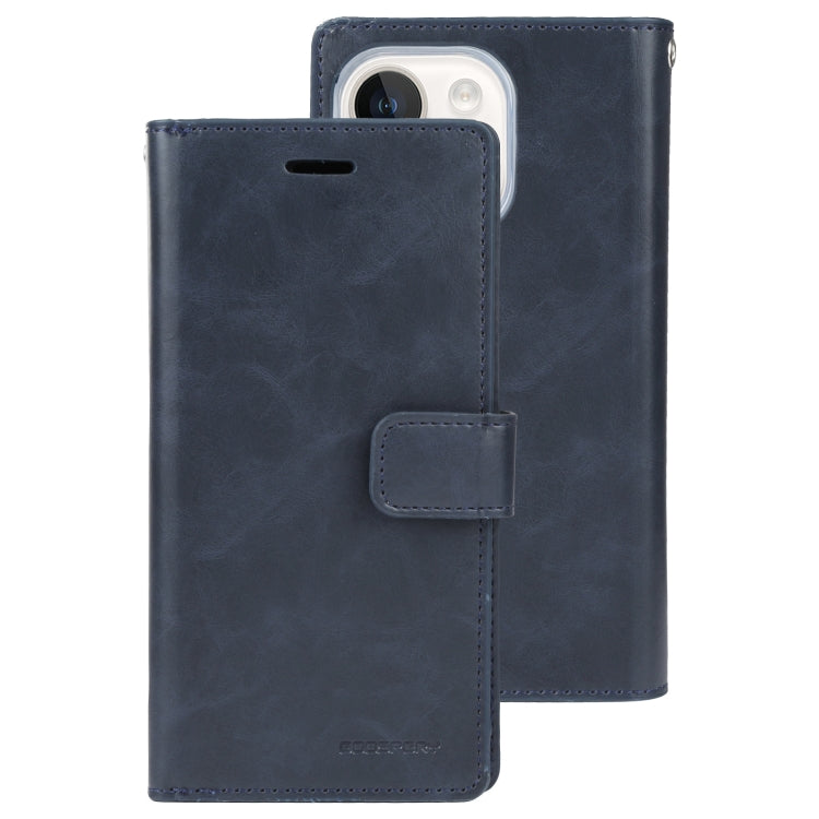For iPhone 15 Plus GOOSPERY MANSOOR DIARY 9 Card Slots Leather Phone Case(Dark Blue) - HoMEdemic™ 